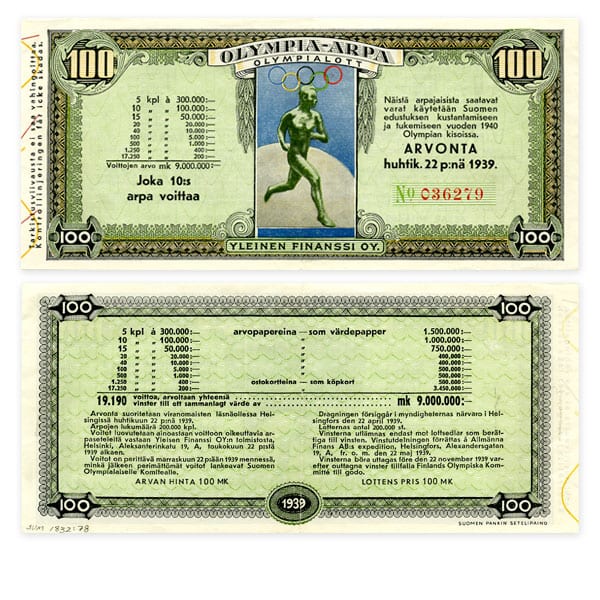 helsinki-1940_Olympic lottery ticket Helsinki Olympic Games 1940 Olympic lottery ticket The Sports Museum of Finland