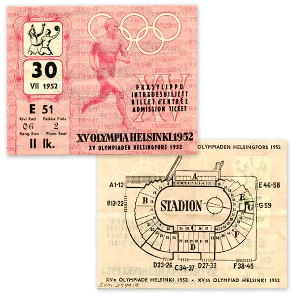 helsinki-1952_Admission ticket (handball) Helsinki Olympic Games 1952 Admission ticket handball The Sports Museum of Finland