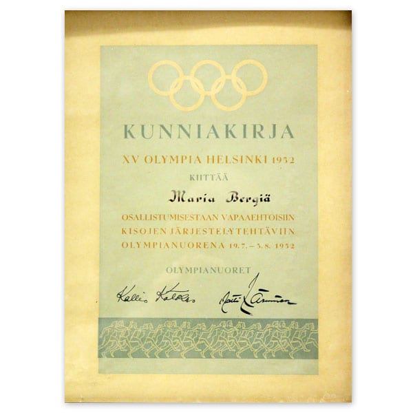 helsinki-1952_Diploma 2 Helsinki Olympic Games 1952 Diploma The Sports Museum of Finland
