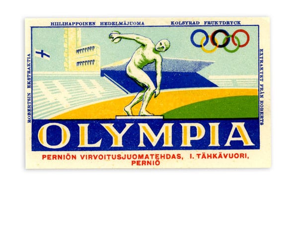 helsinki-1952_Soft drink bottle label Helsinki Olympic Games 1952 Soft drink bottle label The Sports Museum of Finland