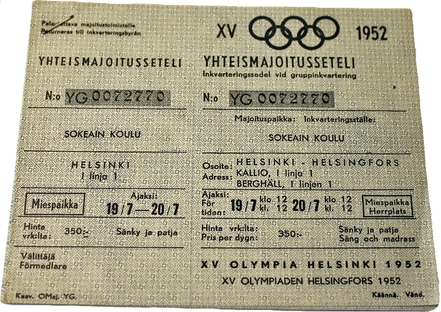 helsinki-1952_Community housing coupons Helsinki Olympic Games 1952 Community housing coupons The Sports Museum of Finland