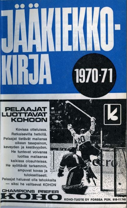 Jkk-1970-71 Jääkiekkokirja 1970-71 kansi. Urheilumuseo.