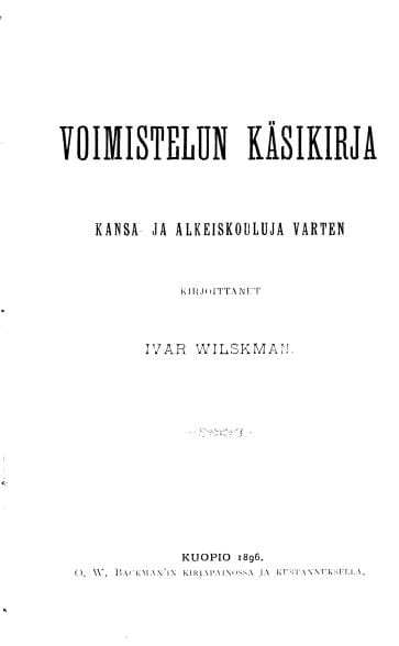Voimistelun-kasikirja Voimistelun käsikirja, kirjan kansi. Urheilumuseo.
