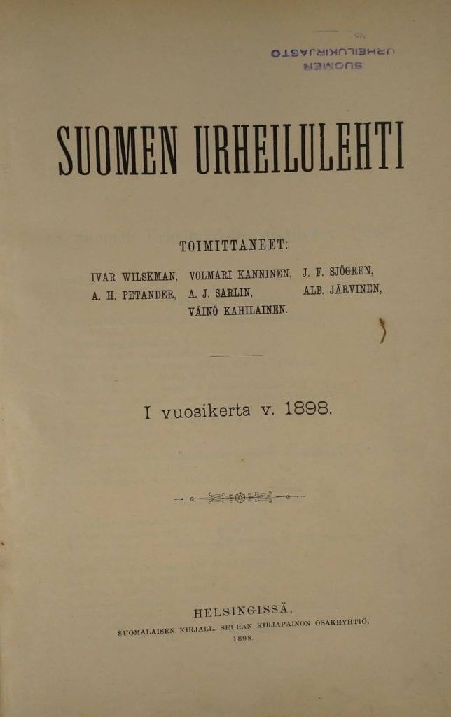 Urheilulehti-1898 Suomen Urheilulehti 1/1898 kansi. Urheilumuseo.