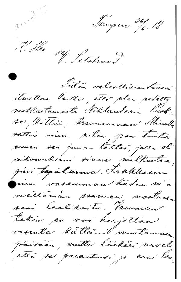 stockholm-1912_Letter from Paavo Aho Stockholm-1912_Letter from Paavo Aho