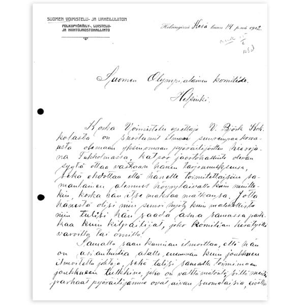 stockholm-1912_Letter of Verner Björk Stockholm-1912_Letter from Verner Björk