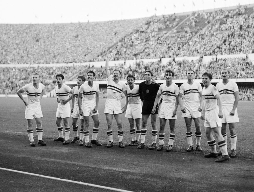 The Hungarian team celebrating victory in the Olympic football tournament The Hungarian team celebrating victory in the Olympic football tournament