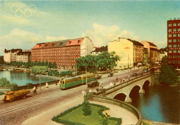 helsinki-1952_Postcard (Pitkäsilta street bridge in Helsinki)